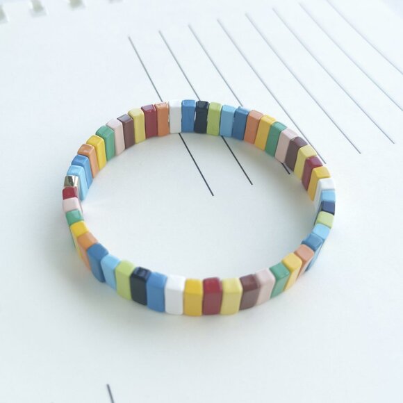 Roxanne Assoulin Rainbow Brite Bit X Bit Enamel Stretch Bracelet - Picture 4 of 4